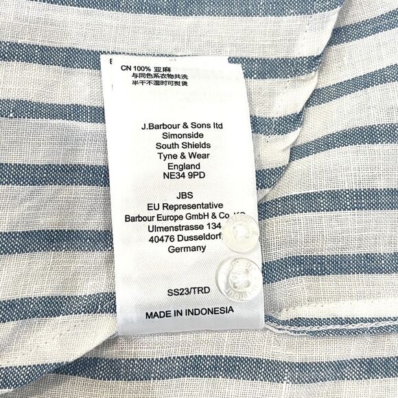 Barbour Marine Shirt Relaxed Fit Blue Stripe Linen Button-up Size 14 - Picture 9 of 9